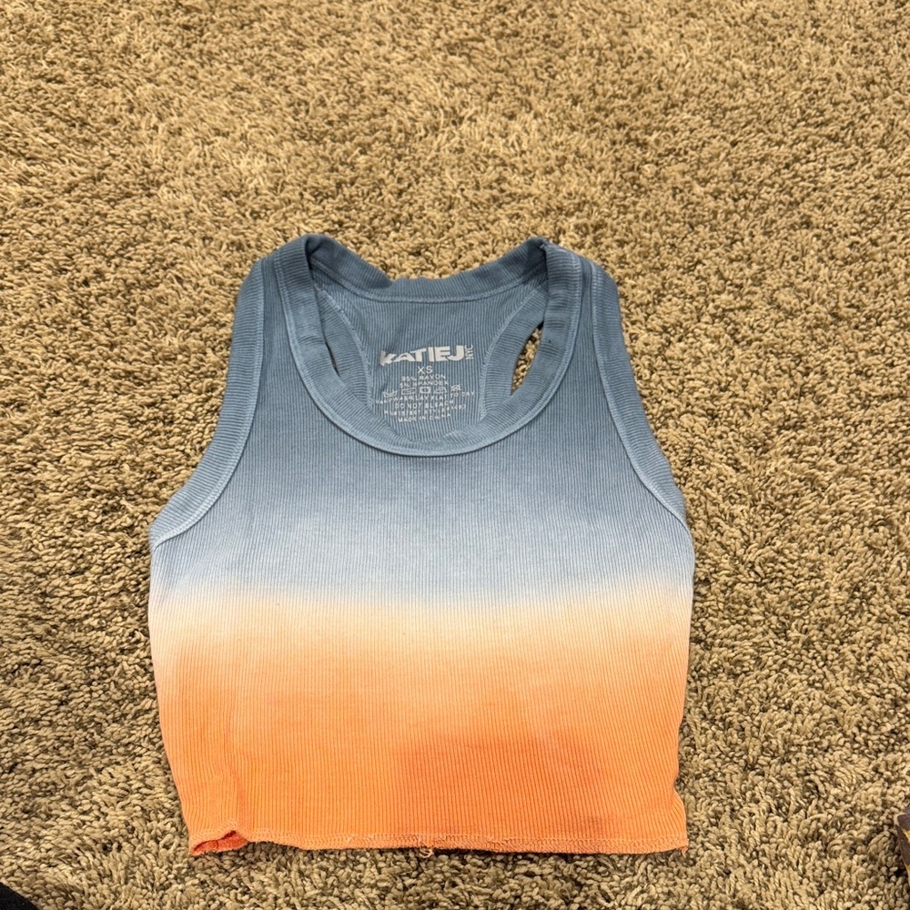 Katie J NYC Blue and Orange Ombre Tank Top